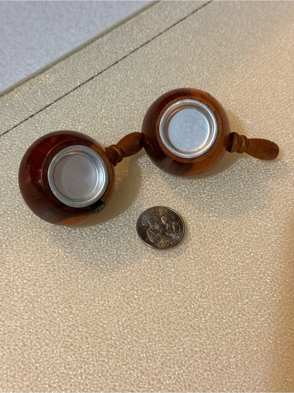 Vintage 1970 SC Tricentennial Carved Wooden Salt & Pepper Set in Warm Brown